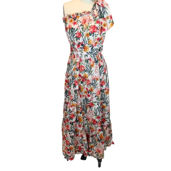 J Crew Dresses & Skirts - J CREW One Shoulder Beach Maxi Dress In Vintage Floral Size M Tiered Semi Sheer